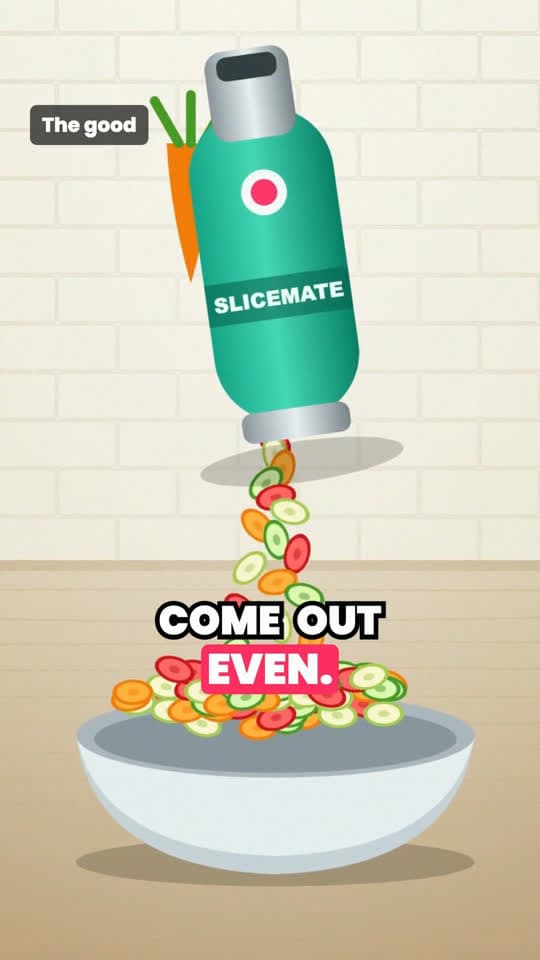 UGC frame: slicer over a bowl, label “The good”, captions “come out even”